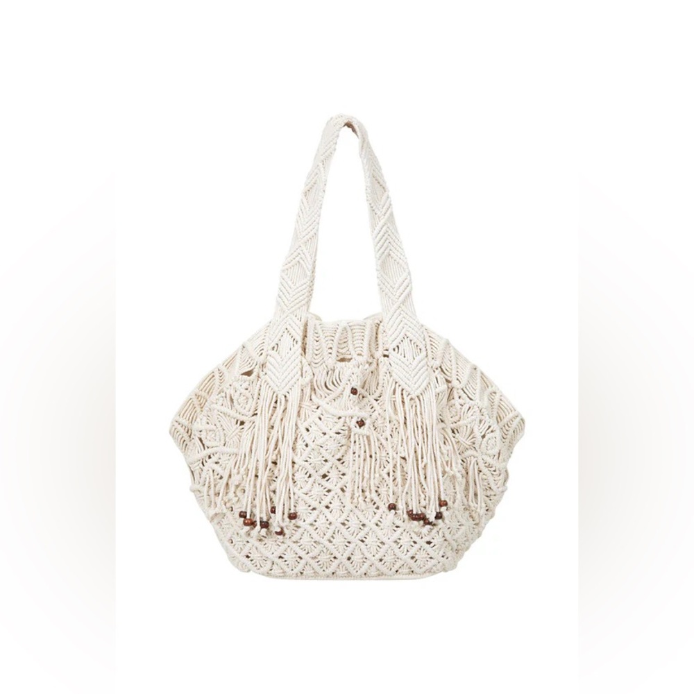 Spell Anthropologie “Sister Honey” Cream Macrame Boho Beach Tote Shoulder Bag - Picture 4 of 8